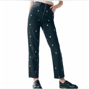PacSun Jeans Black High Rise Straight Button Fly Daisy Embroidery Women’s‎ Sz 22